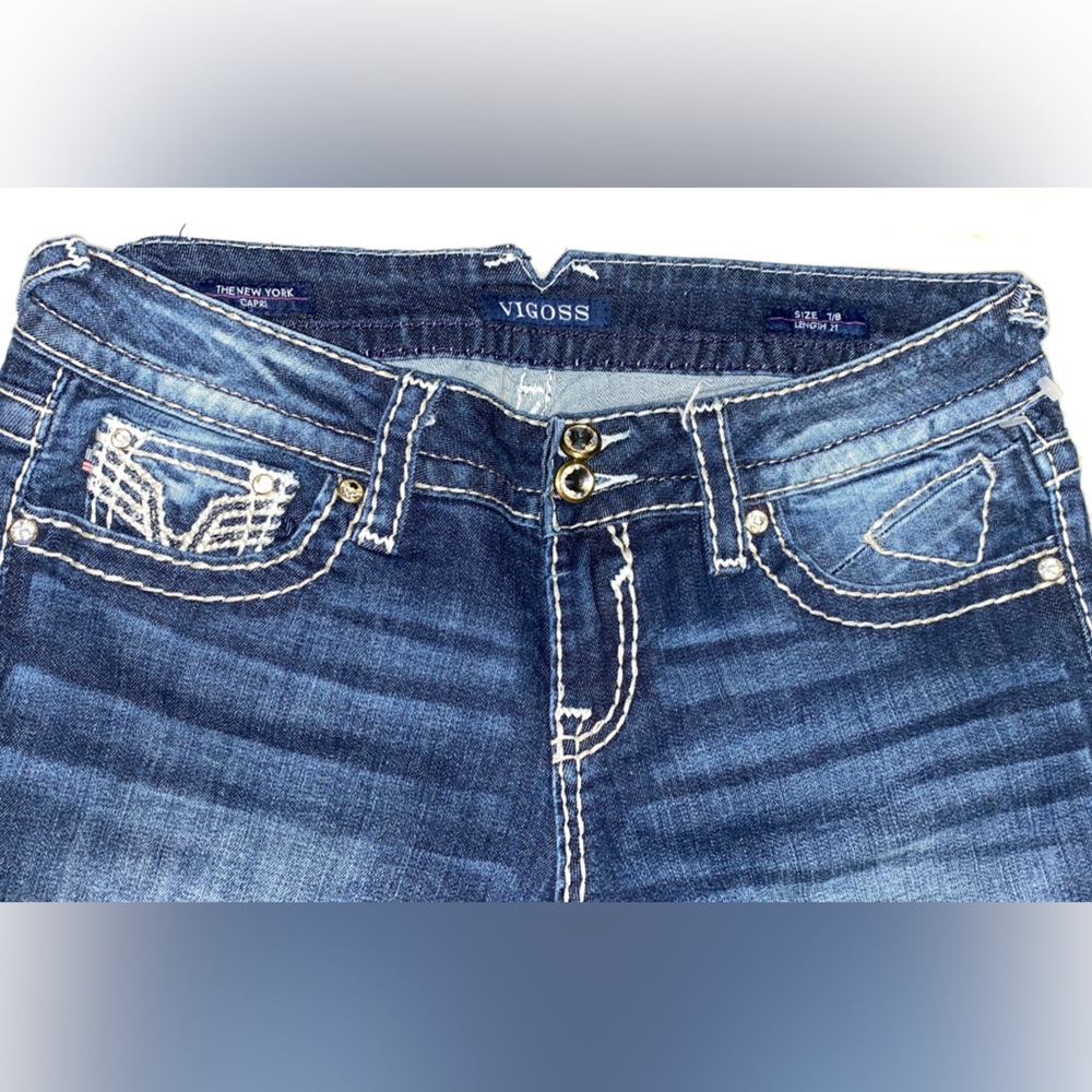 VIGOSS Stylish Blue Denim Jeans with Embellished Pocket - Picture 2 of 7